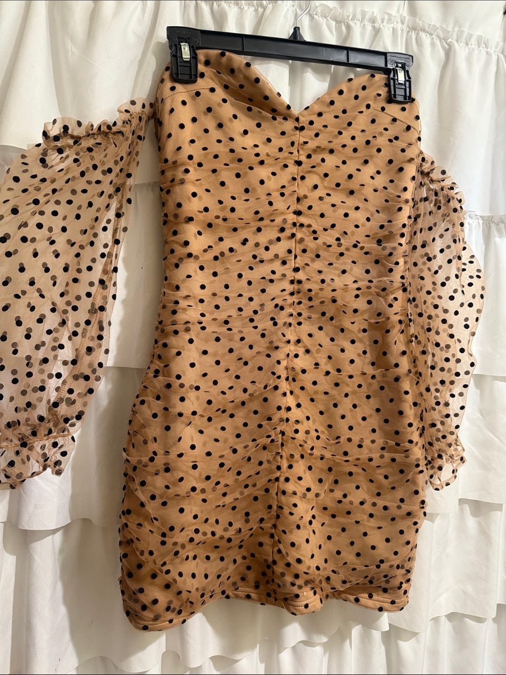 Vici Tan Dress with Black Polka Dots